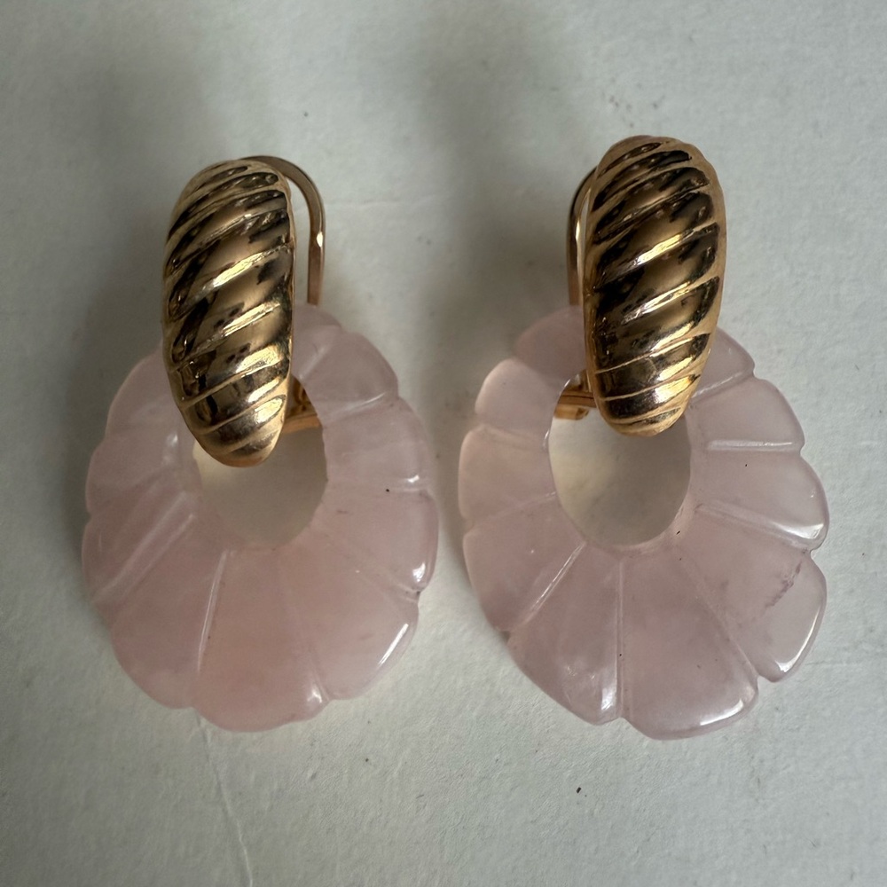 Gold and Pink Rose Quartz Convertible Earrings - Picture 1 of 11